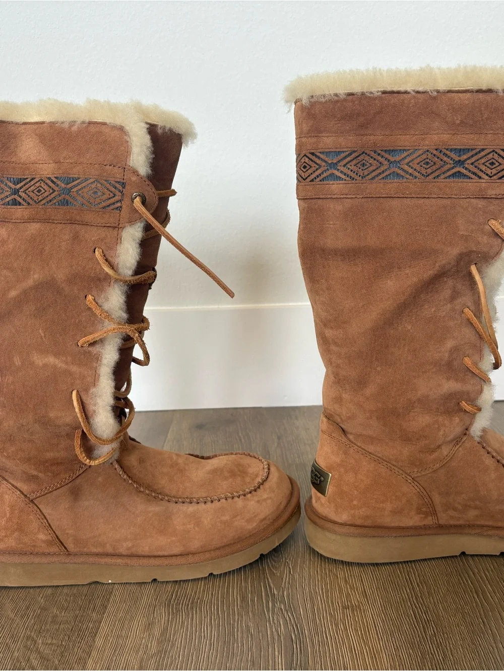 UGG Chestnut Suede Shearling Lace-Up Winter Boots